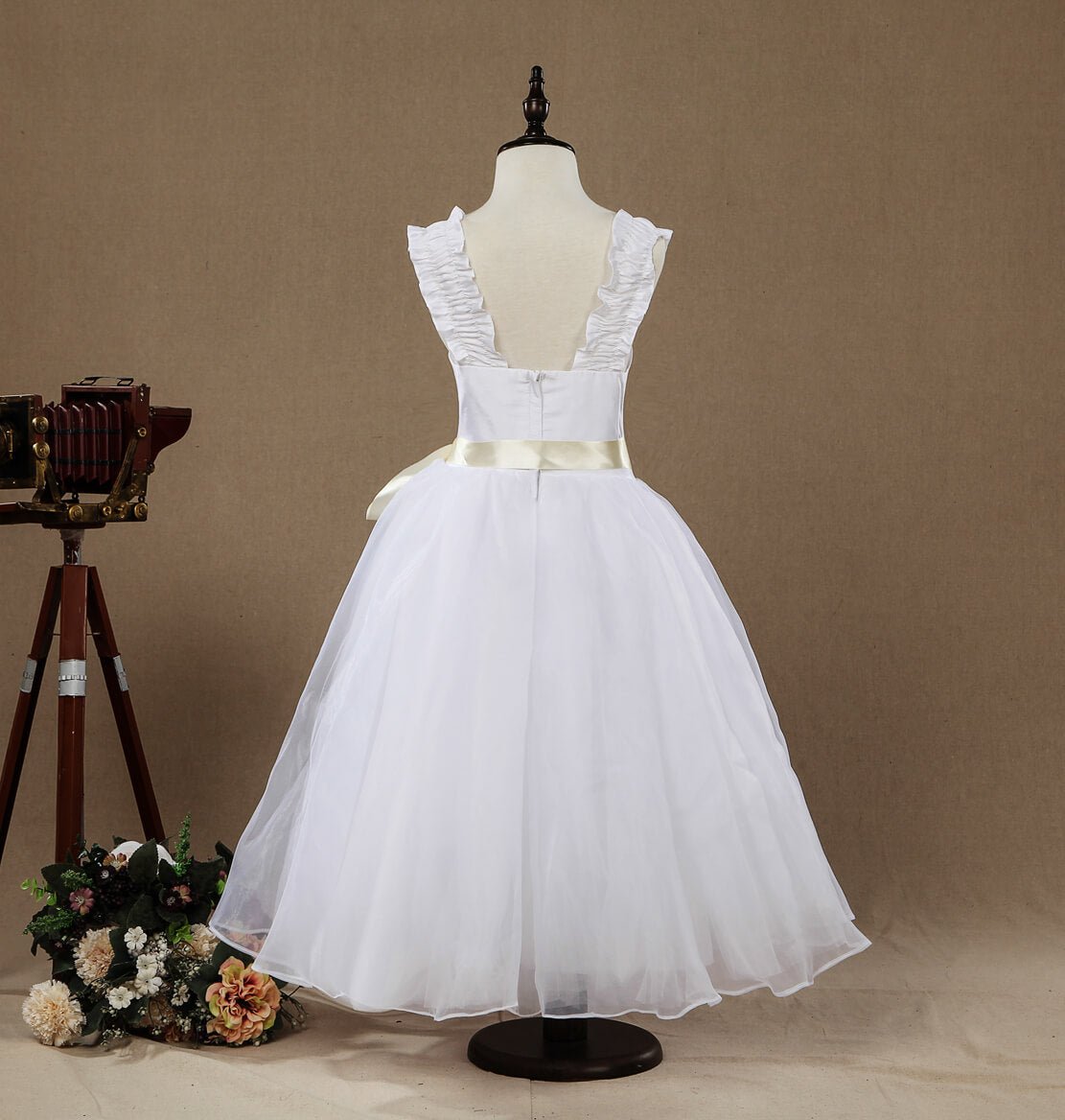 NumberSea - A - line Taffeta match Tulle Tea - length Flower Girl Dress Square Neck Straps Sleeveless