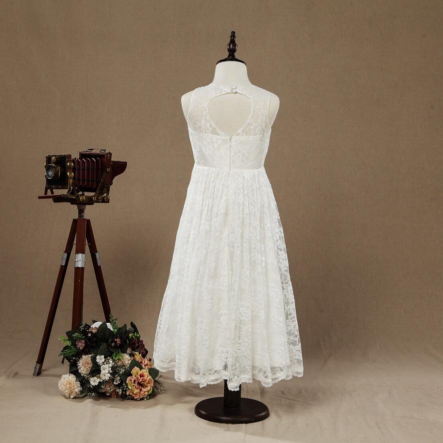 NumberSea - A - line Tea - length Lace Flower Girl Dress Jewel Neck Sleeveless