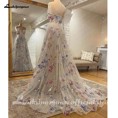 NumberSea Print Flower A-Line Lace Applique Wedding Dress For Women Sleevless Sweetheart Bridal Gown for Bridal  Vestido