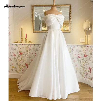 NumberSea NumberSea Bow Off-The-Shoulder Wedding Dresses Vestidos de Nova A-Line Simple Bride Dresses Sweep Train For Women 2024