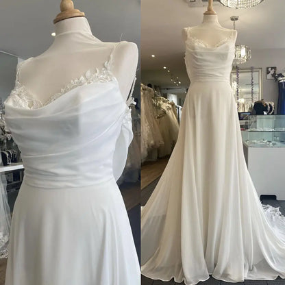 NumberSea NumberSea Simple Chiffon Wedding Dresses with Court Train Lace Straps A Line Bridal Gowns Robe boheme abito sposa