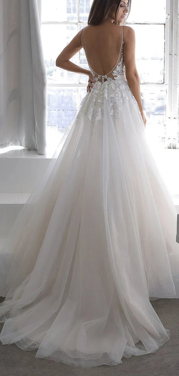 Wedding Dresses Awesome Backless With Appliques And Strapss