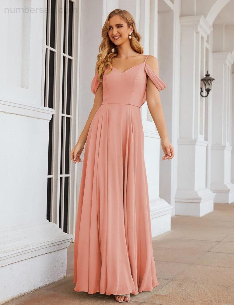 Numbersea Cold Shoulder Chiffon Bridesmaid Dresses Long Maxi Formal Prom Gowns for Women Party SEA28059-numbersea