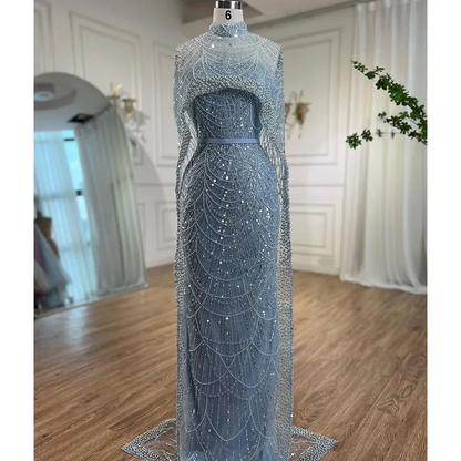 Numbersea Mermaid Long Cape Dubai Arabia Luxury Evening Dresses Gowns for Women Wedding Party  LA72032M