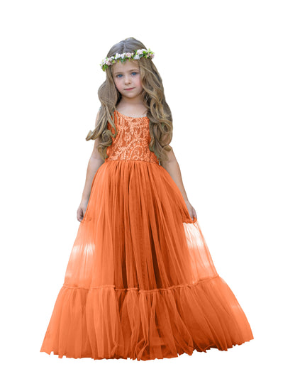 Lace Tulle Floor-length Boho Flower Girl Dress