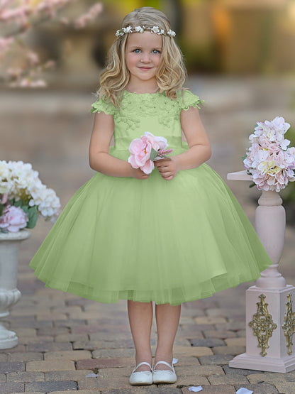 Satin Tulle Tea-length Ivory First Communion Flower Girl Dress