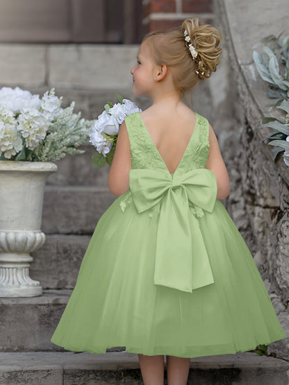 Sleeveless Lace Tulle Knee Length Flower Girl Dress