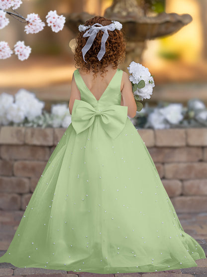 Elegant Princess Ball Gown Satin & Tulle Flower Girl Dress