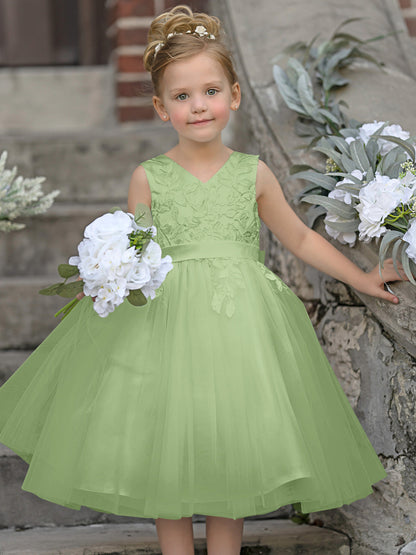 Sleeveless Lace Tulle Knee Length Flower Girl Dress