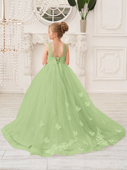 Elegant A-Line Princess Sleeveless Tulle Flower Girl Dress