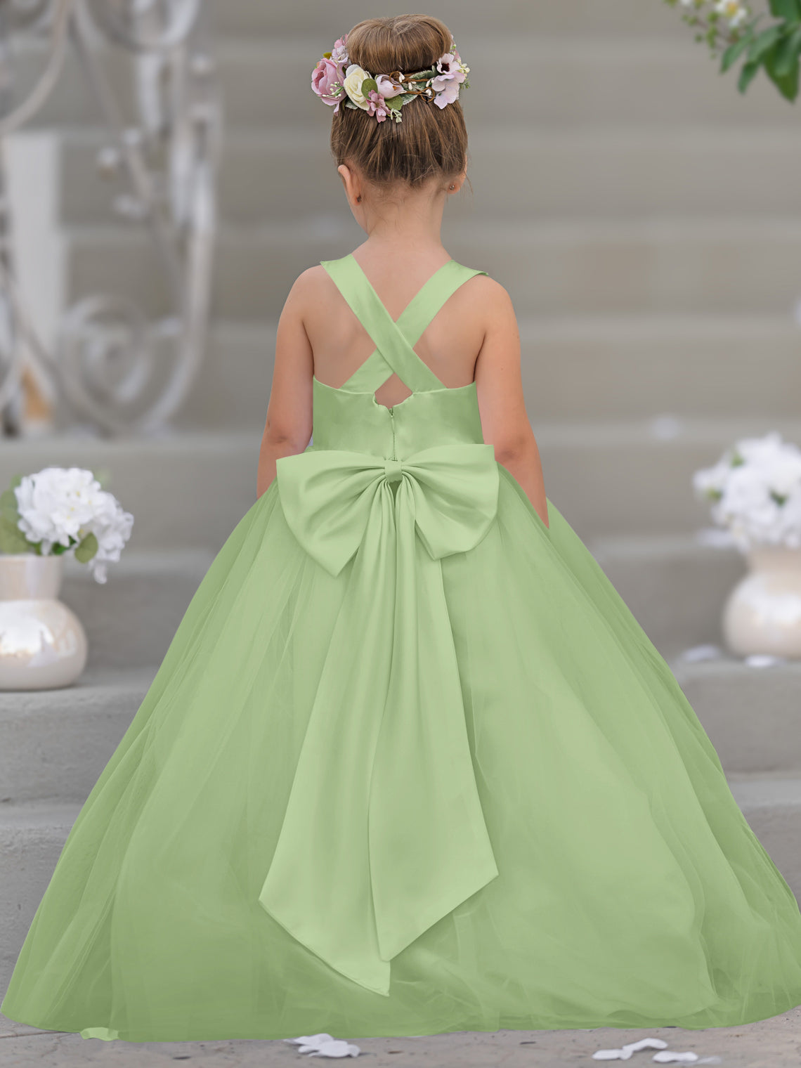 Timeless A-Line Sleeveless Satin and Tulle Flower Girl Dress