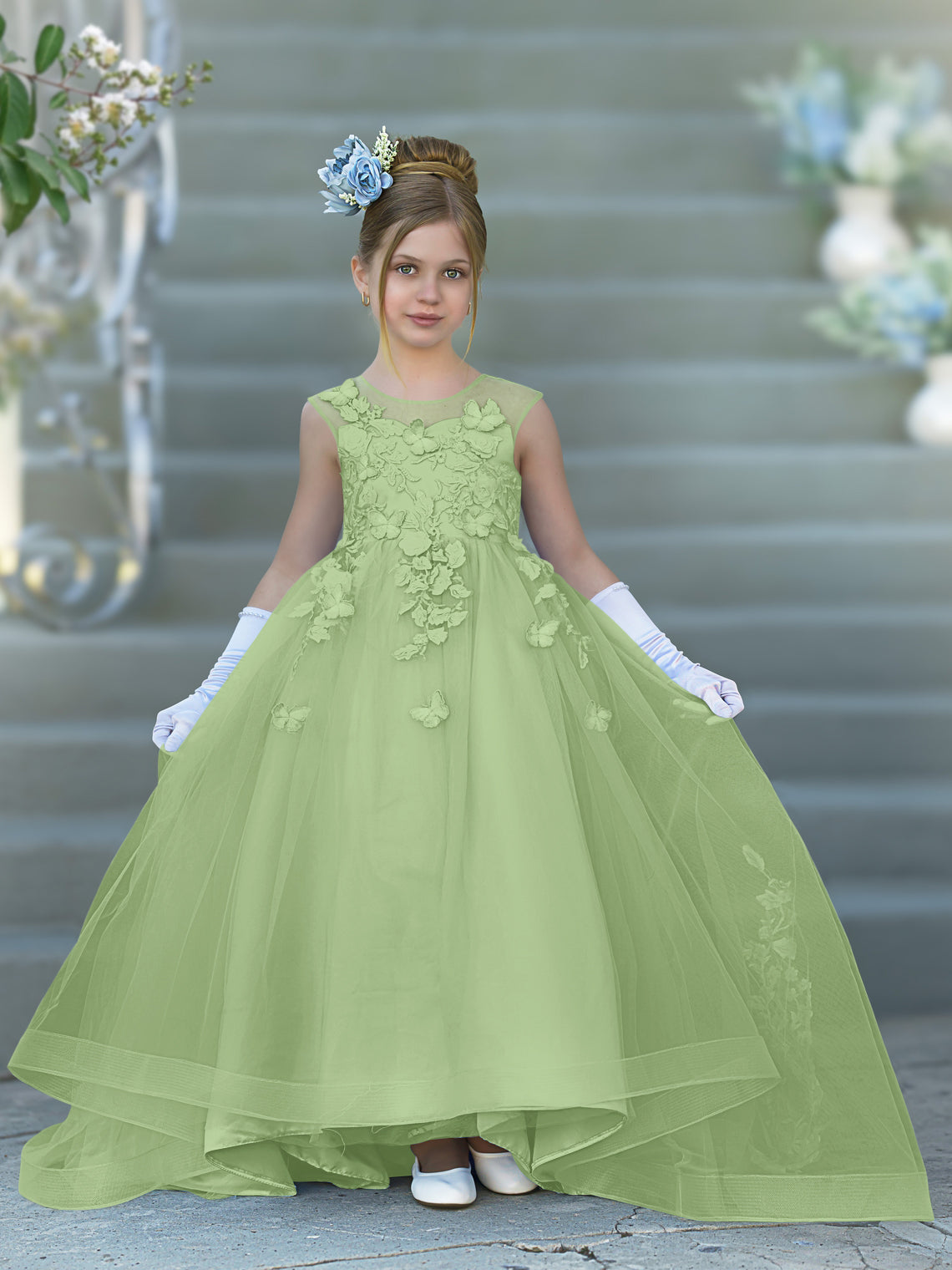 Serenity Princess Ball Gown with Lace Appliques and Butterfly Embellishments