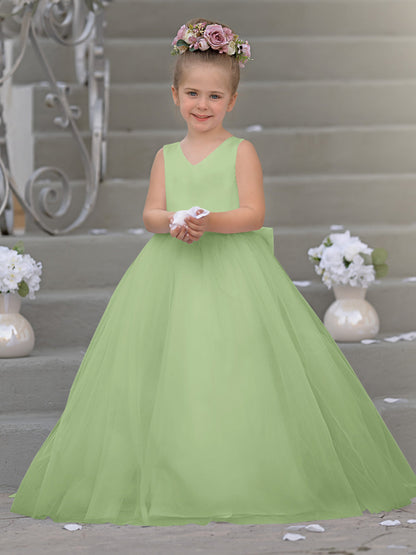 Timeless A-Line Sleeveless Satin and Tulle Flower Girl Dress