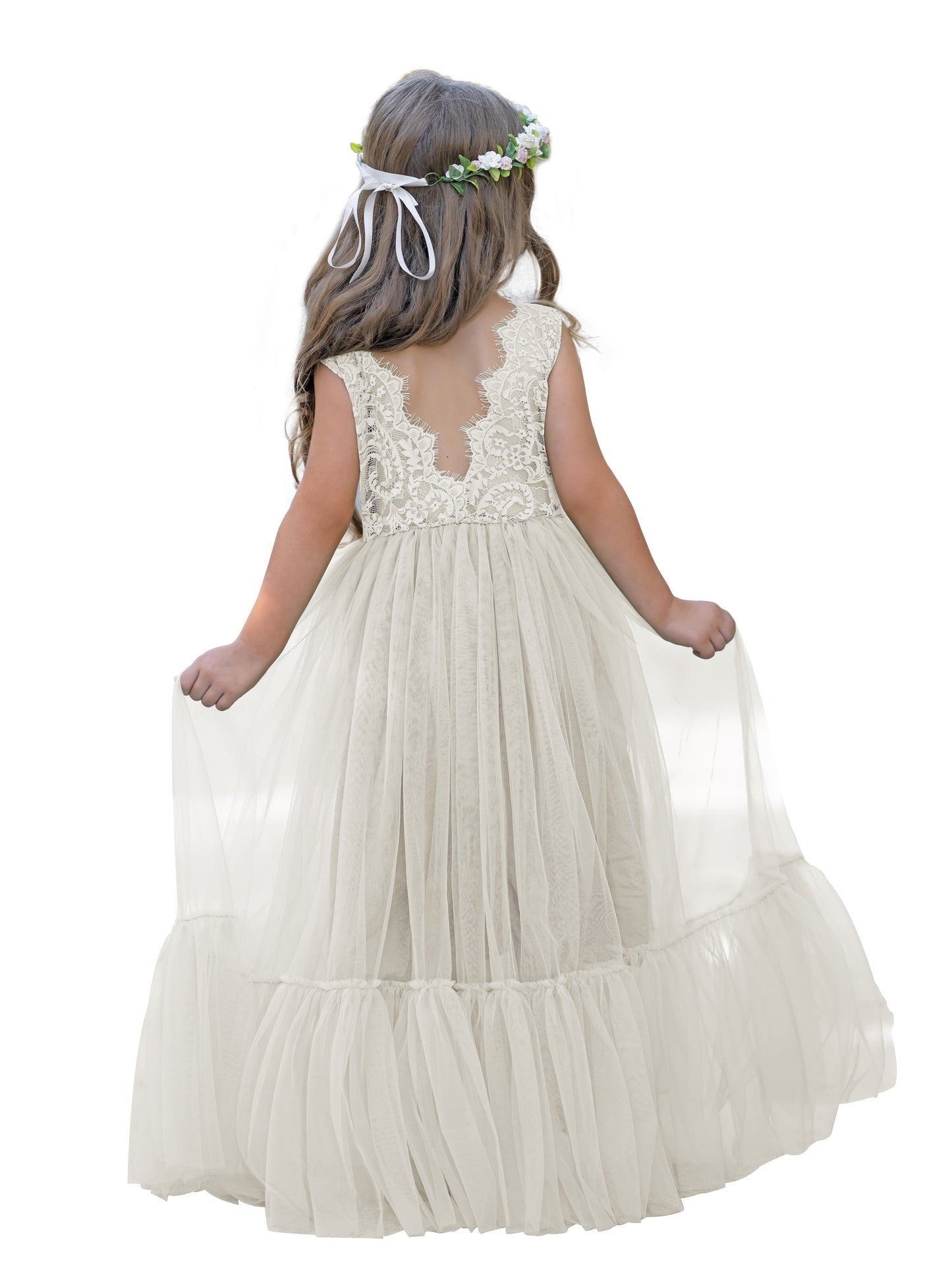 Lace Tulle Floor-length Boho Flower Girl Dress