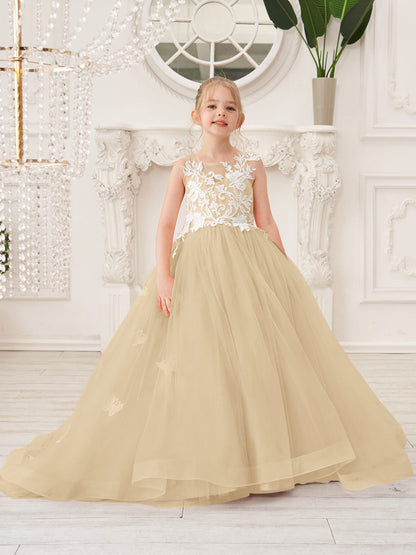 Elegant A-Line Princess Sleeveless Tulle Flower Girl Dress