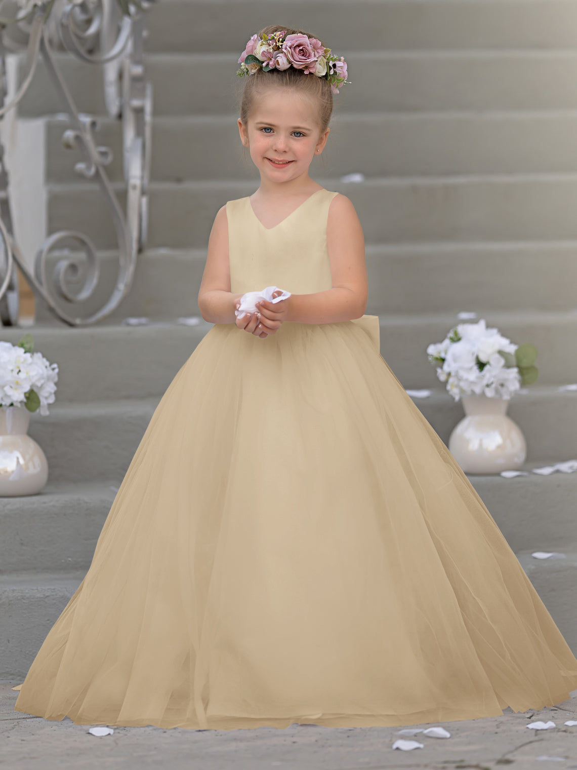 Timeless A-Line Sleeveless Satin and Tulle Flower Girl Dress