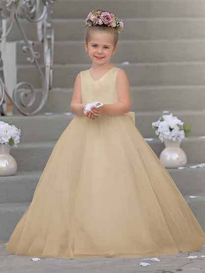 Timeless A-Line Sleeveless Satin and Tulle Flower Girl Dress