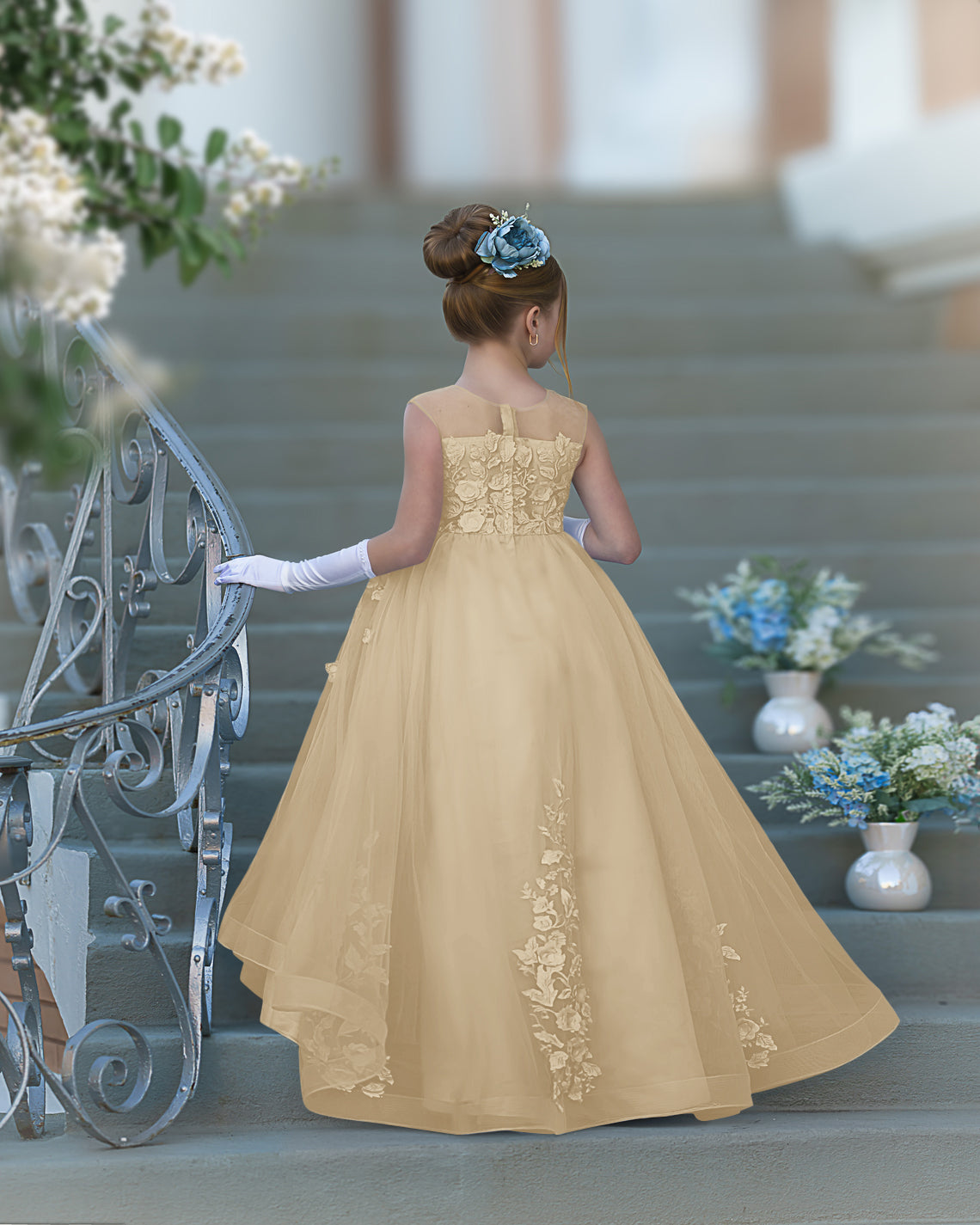 Serenity Princess Ball Gown with Lace Appliques and Butterfly Embellishments