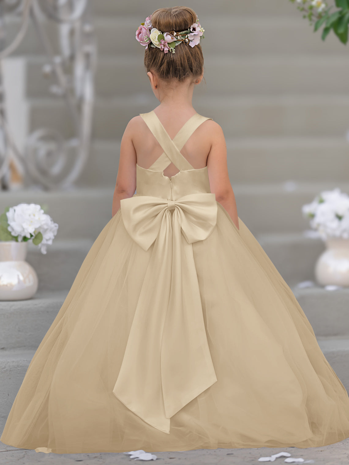 Timeless A-Line Sleeveless Satin and Tulle Flower Girl Dress