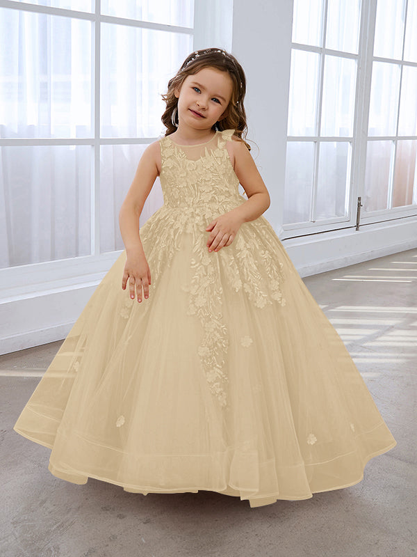 Pink Princess Ball Gown for Girls with Lace Appliqués