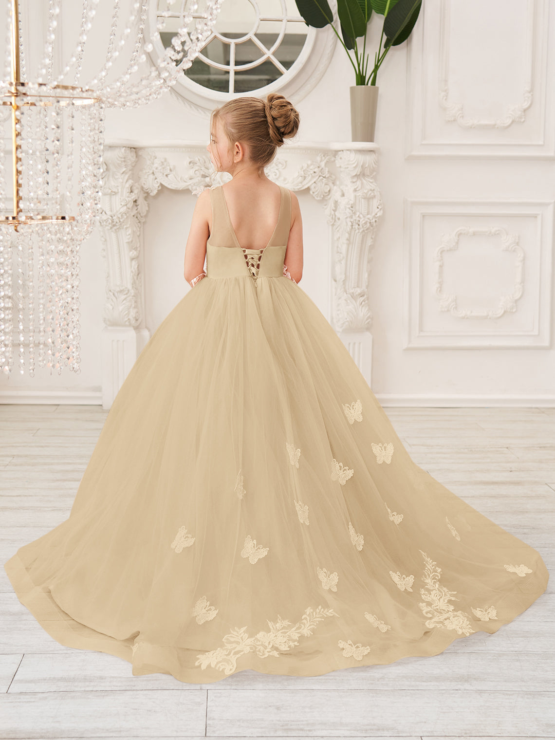 Elegant A-Line Princess Sleeveless Tulle Flower Girl Dress