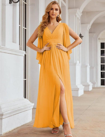 Numbersea Chiffon Bridesmaid Dresses with Split for Women Wedding Long Party Prom Gown Flutter Sleeve SEA28045-numbersea