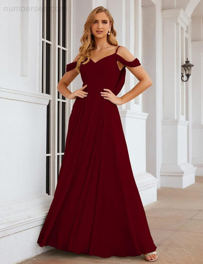 Numbersea Cold Shoulder Chiffon Bridesmaid Dresses Long Maxi Formal Prom Gowns for Women Party SEA28059-numbersea