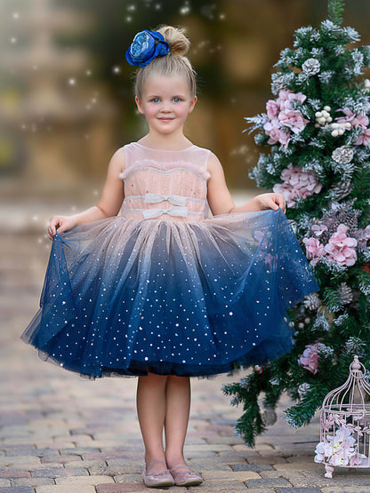 Stunning Blue Ombre Tulle Knee-length Girl Dress