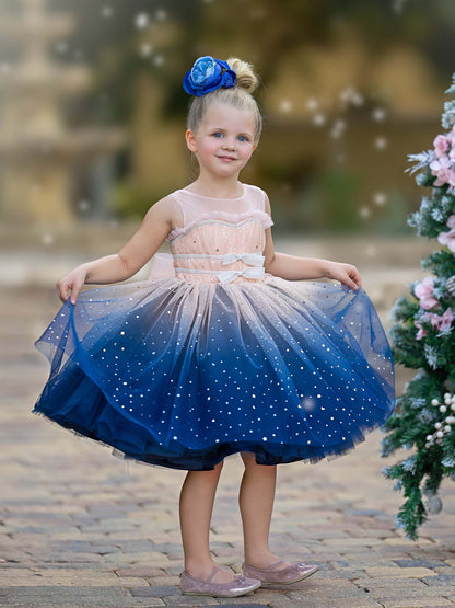 Stunning Blue Ombre Tulle Knee-length Girl Dress