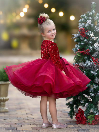 Sequin Deep V-Neck Tulle Knee-length Festive Holiday & Christmas Party Dress