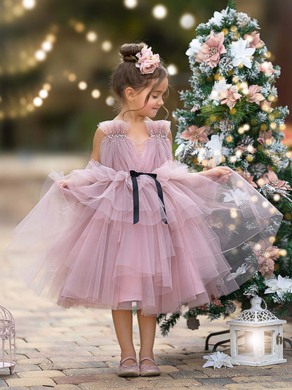 Tulle Sleeveless Knee-length Flower Girl Dress