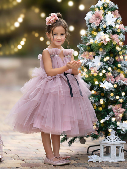 Tulle Sleeveless Knee-length Flower Girl Dress