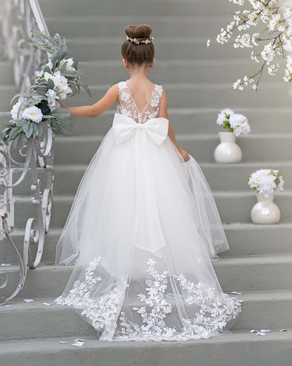 Dream Princess Sleeveless Lace and Tulle with Beading Flower Girl Dress