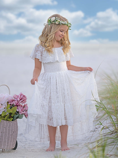 White Lace Irregular Skirt Vacation Dress