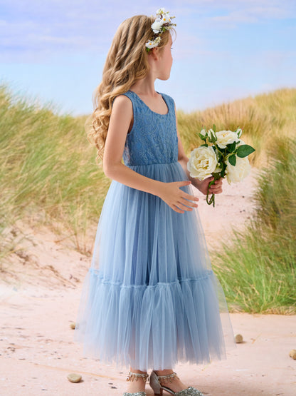 Lace Tulle Floor-length Boho Flower Girl Dress