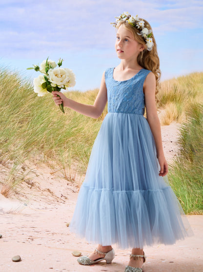 Lace Tulle Floor-length Boho Flower Girl Dress