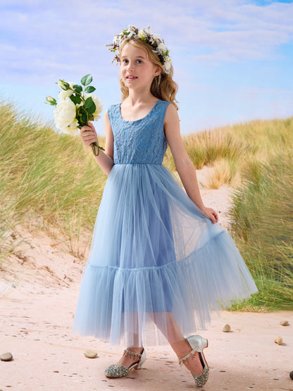 Lace Tulle Floor-length Boho Flower Girl Dress