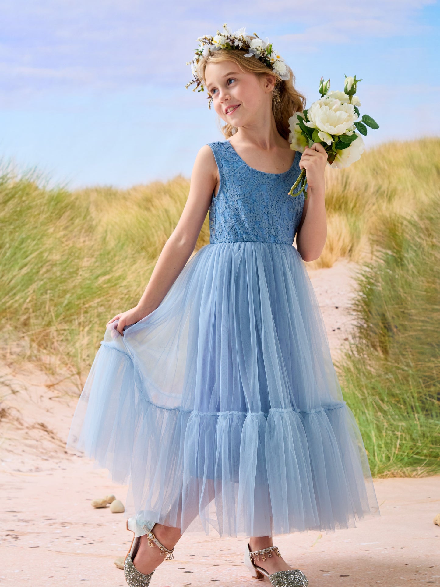 Lace Tulle Floor-length Boho Flower Girl Dress