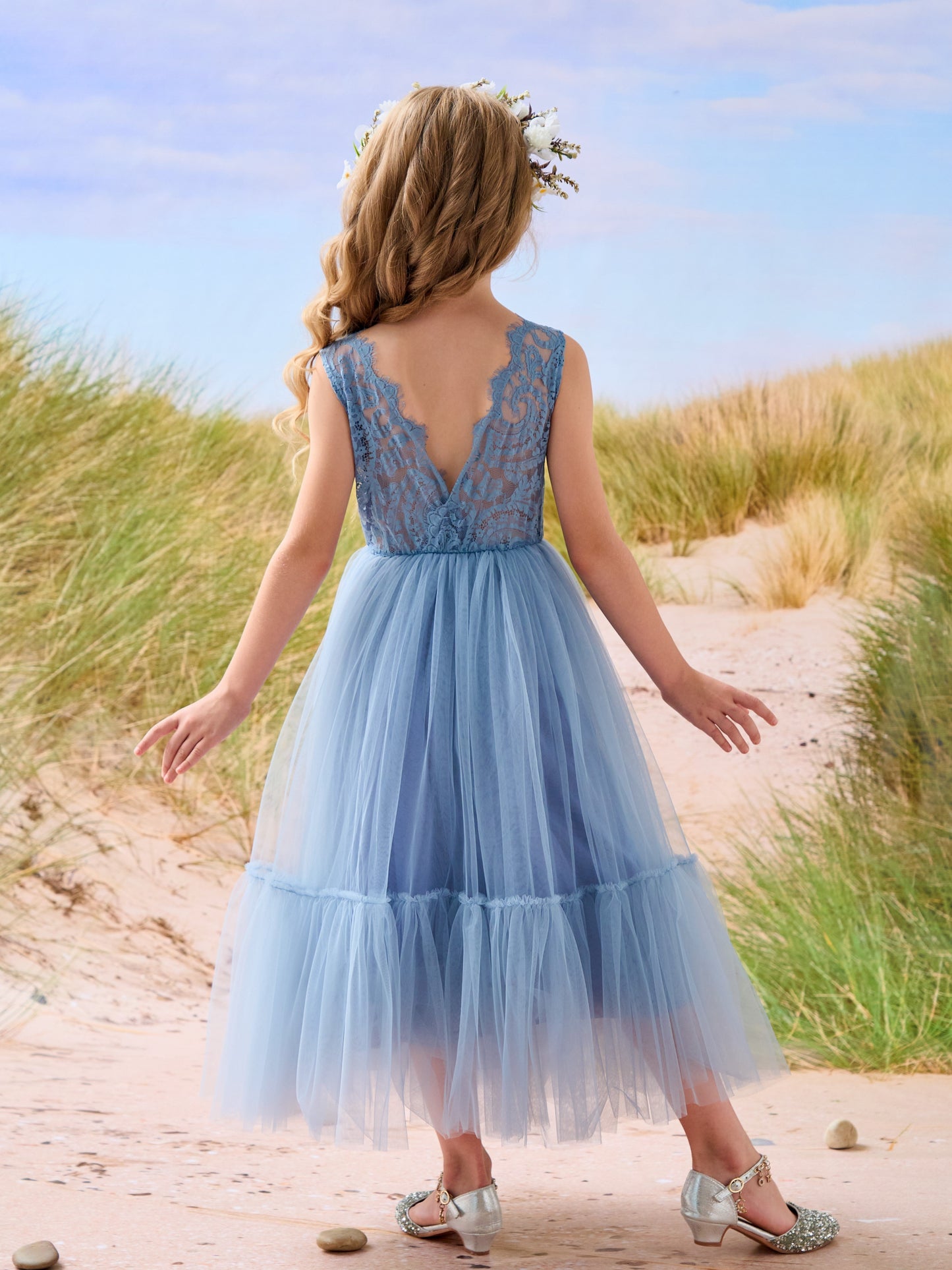 Lace Tulle Floor-length Boho Flower Girl Dress