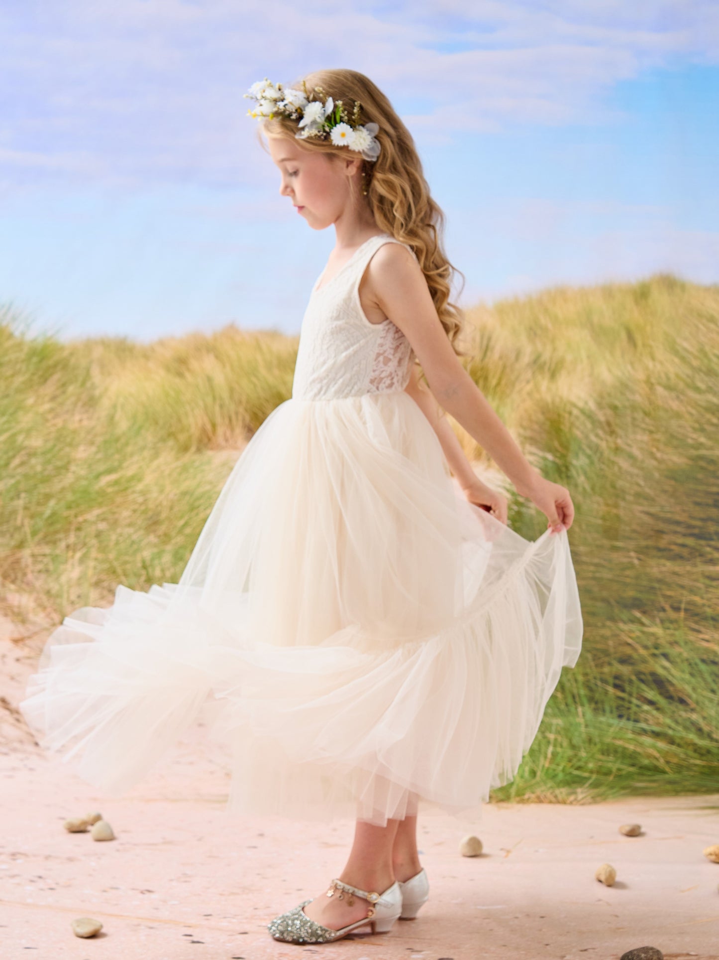 Lace Tulle Floor-length Boho Flower Girl Dress