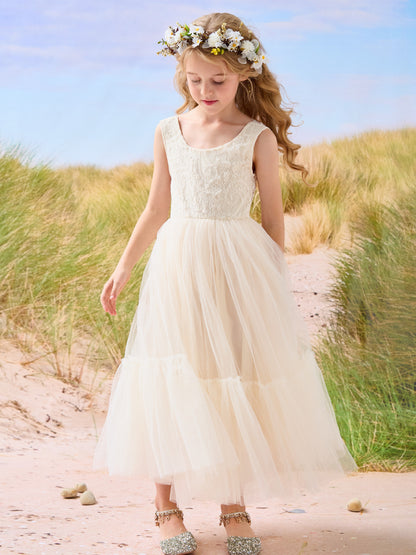 Lace Tulle Floor-length Boho Flower Girl Dress