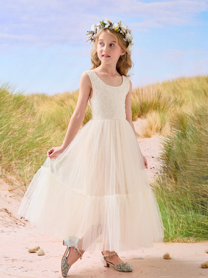 Lace Tulle Floor-length Boho Flower Girl Dress