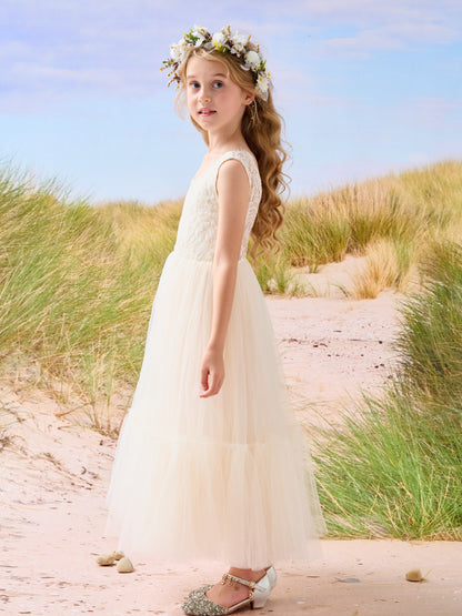 Lace Tulle Floor-length Boho Flower Girl Dress