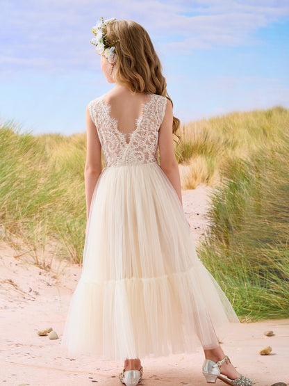 Lace Tulle Floor-length Boho Flower Girl Dress