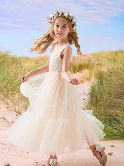 Lace Tulle Floor-length Boho Flower Girl Dress