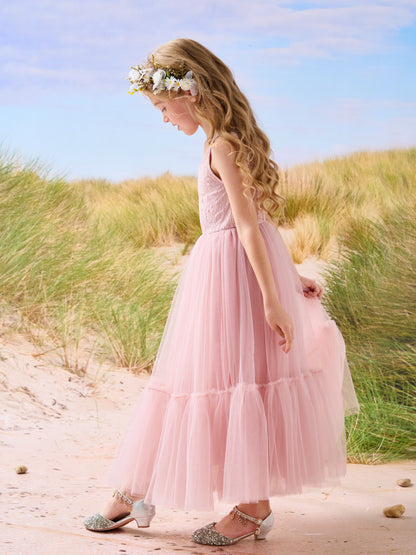 Lace Tulle Floor-length Boho Flower Girl Dress