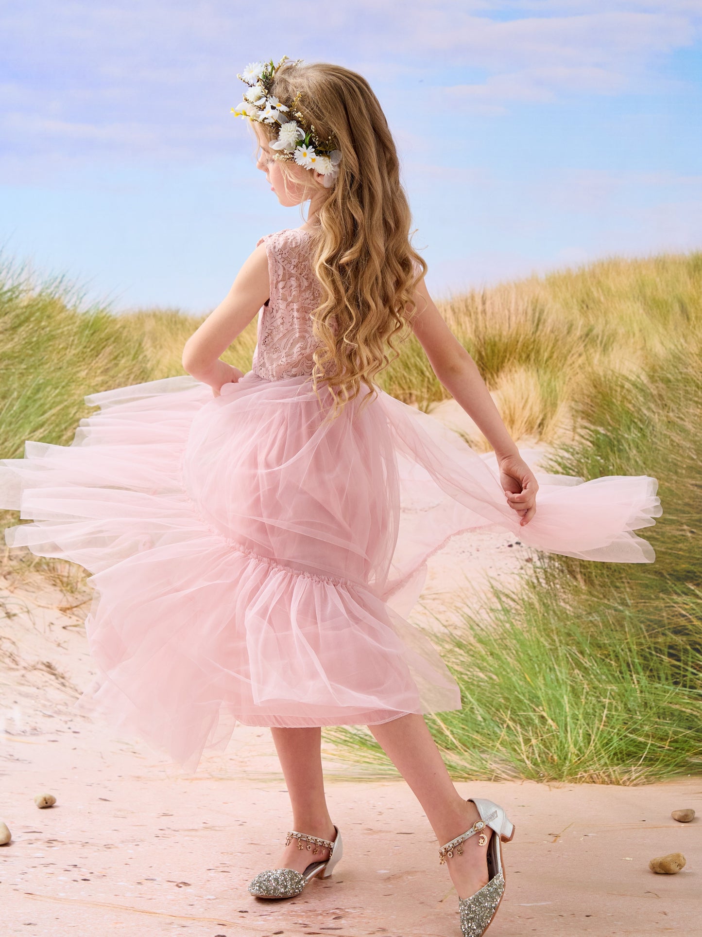 Lace Tulle Floor-length Boho Flower Girl Dress