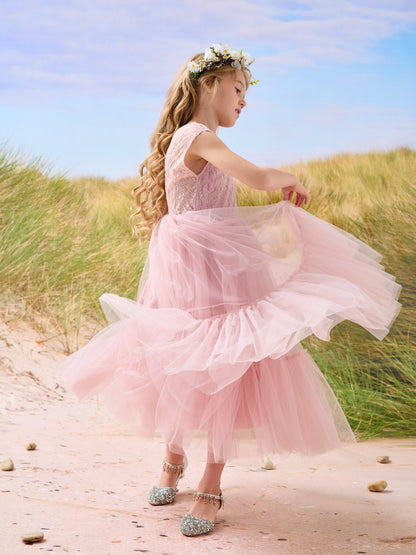 Lace Tulle Floor-length Boho Flower Girl Dress