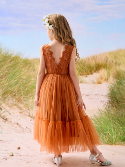 Lace Tulle Floor-length Boho Flower Girl Dress