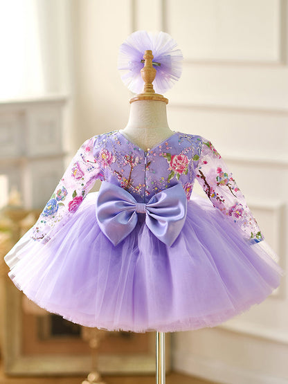 Lilac Sequin Ruffled Long Sleeves Knee-length Baby Girl Dress